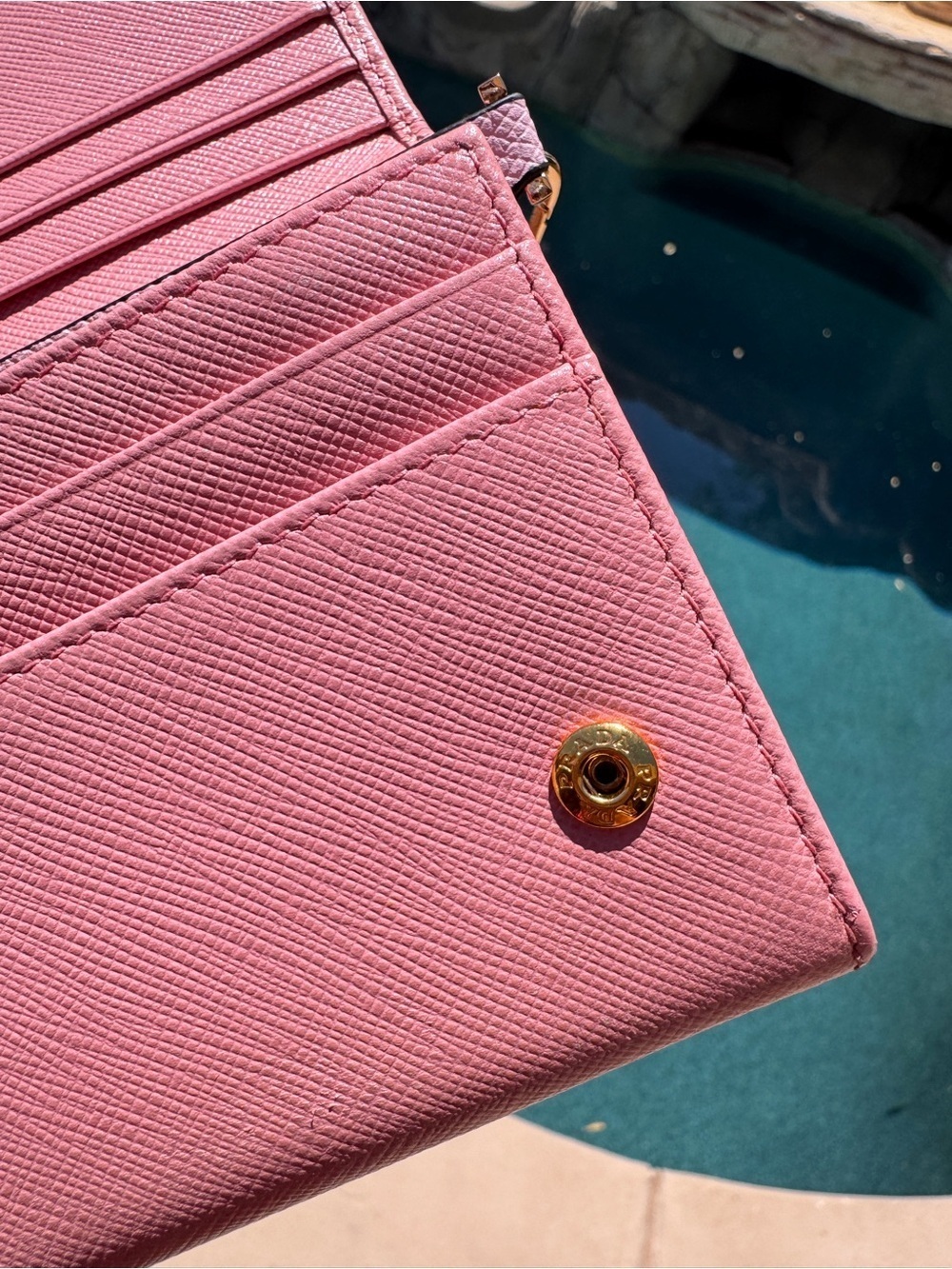 Authentic Prada Pink Saffiano Crossbody Wallet with Gold Chain Strap - Picture 9 of 13